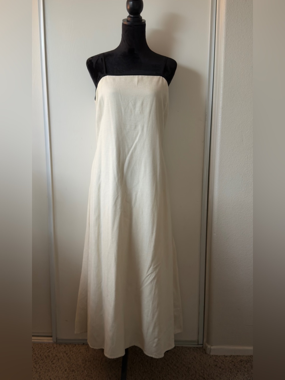 JAPNA Linen Blend Smocked Back Cream Maxi Dress
